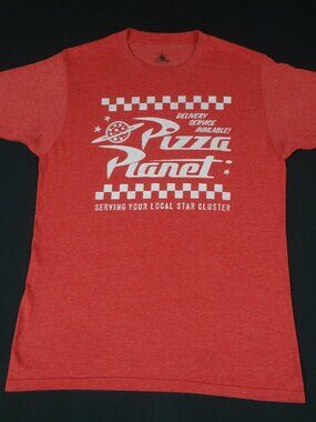 DISNEY TOY STORY PIZZA PLANET SERVING LOCAL STAR CLUSTER RED MEDIUM T-SHIRT L548
